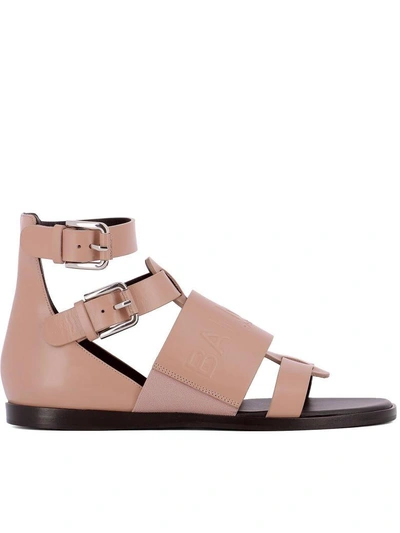 Shop Balmain Pink Leather Sandals