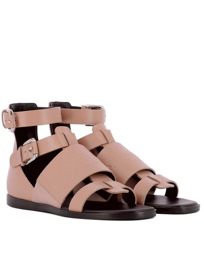 Shop Balmain Pink Leather Sandals