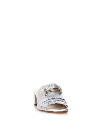 Shop Tod's Silver Open Fringed Sandals In Leather
