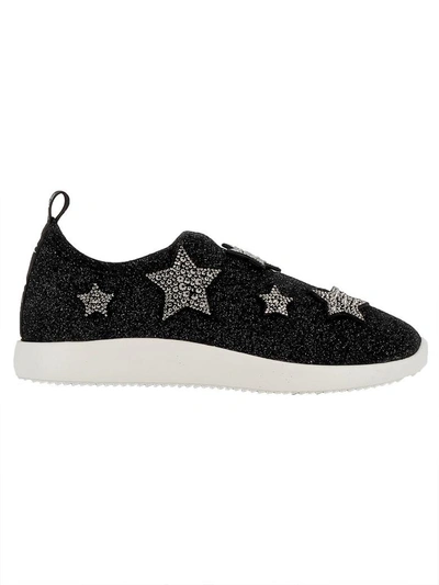 Shop Giuseppe Zanotti Design Black Glitter Sneakers
