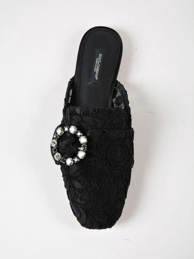 Shop Dolce & Gabbana Embellished Lace Mules In Nero