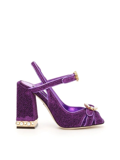 Shop Dolce & Gabbana Soft Lurex Bette Sandals In Viola Laminatoviola
