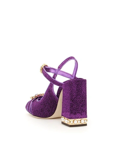 Shop Dolce & Gabbana Soft Lurex Bette Sandals In Viola Laminatoviola
