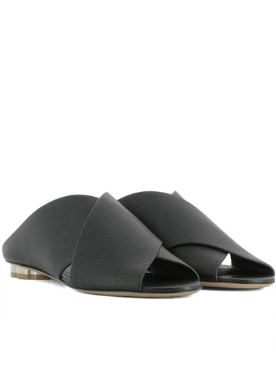Shop Ferragamo Black Leather Lasa 10 Sandals