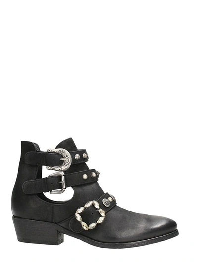 Shop Elena Iachi Open Black Leather Ankle Boots