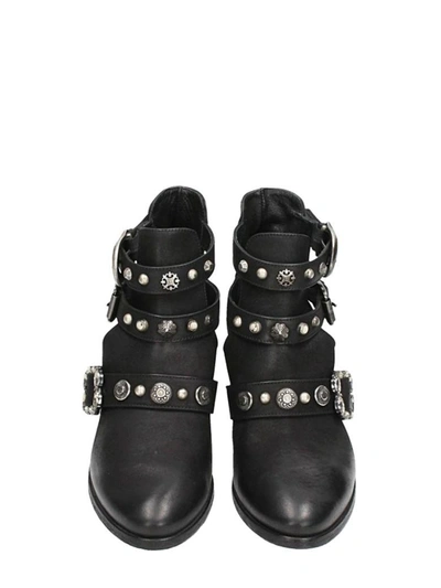 Shop Elena Iachi Open Black Leather Ankle Boots