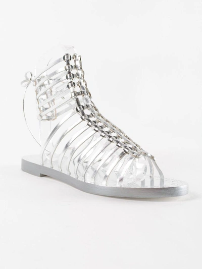 Shop Alaïa Logo Heel Gladiator Sandals In Cplatine