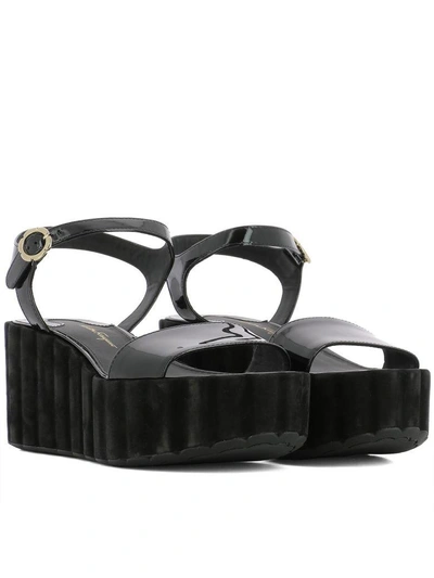 Shop Ferragamo Black Leather Tropea Sandals