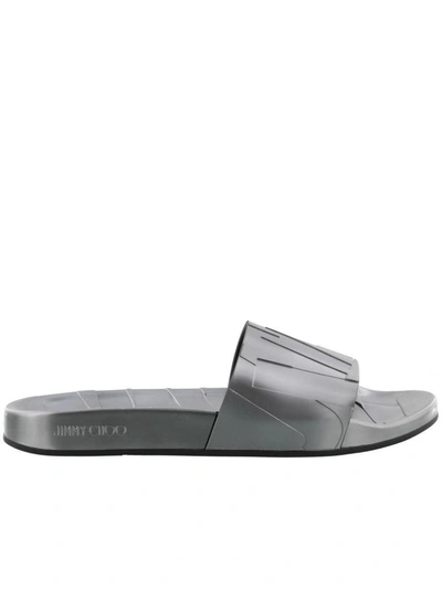 Shop Jimmy Choo Rey Slide Sandals In Gunmetal