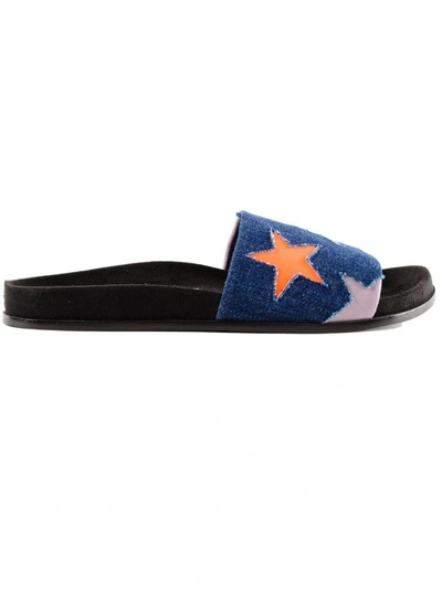 Shop Stella Mccartney Star Sliders In Navy-o.fl-peach-lila