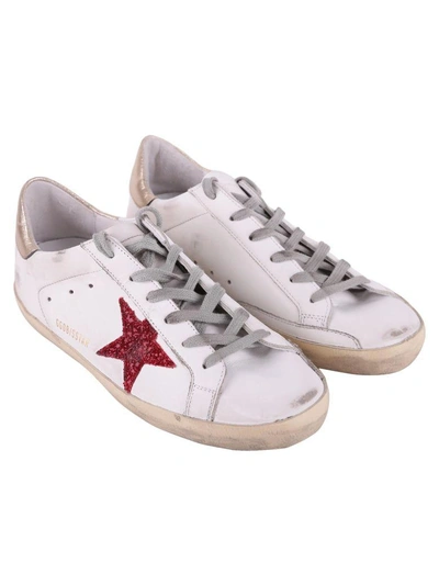 Shop Golden Goose Superstar Leather Sneakers In White - Red