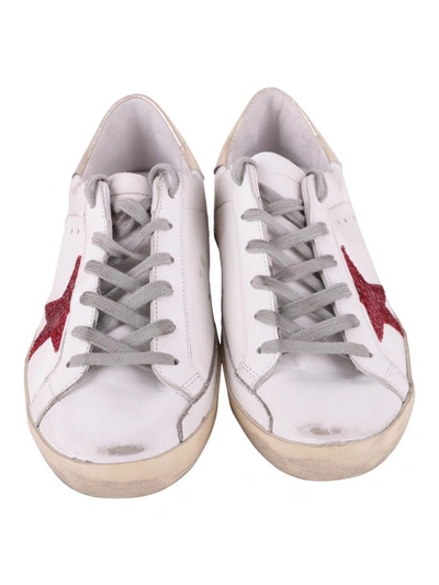 Shop Golden Goose Superstar Leather Sneakers In White - Red