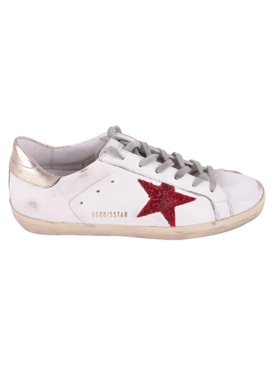 Shop Golden Goose Superstar Leather Sneakers In White - Red