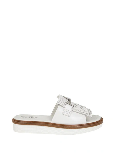 Shop Tod's Fringe Studs Sandals In White