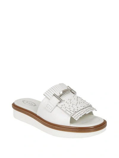 Shop Tod's Fringe Studs Sandals In White