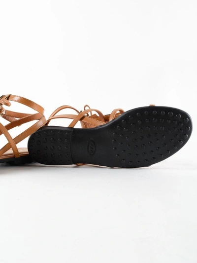 Shop Tod's Logo Fringe Flat Sandals In Scuoio Chiaro