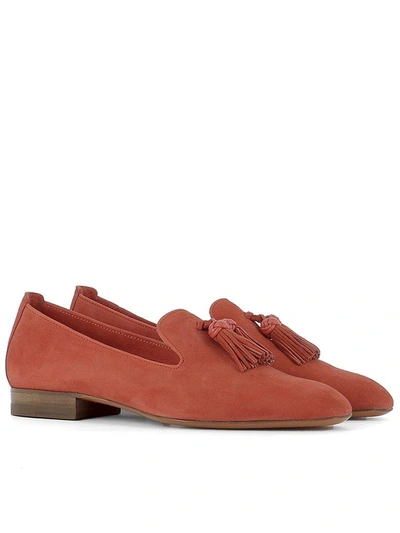 Shop Santoni Red Suede Loafers