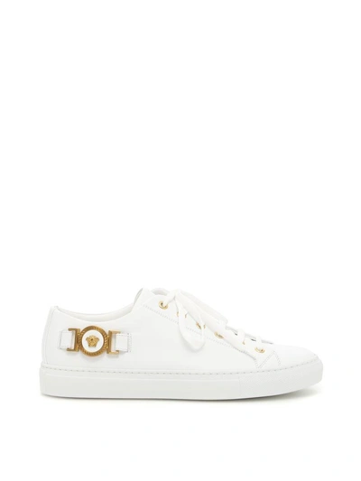 Shop Versace Leather Tribute Sneakers In Bianco Ottico Orobianco