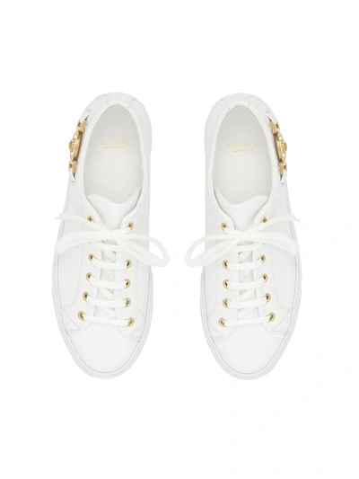 Shop Versace Leather Tribute Sneakers In Bianco Ottico Orobianco