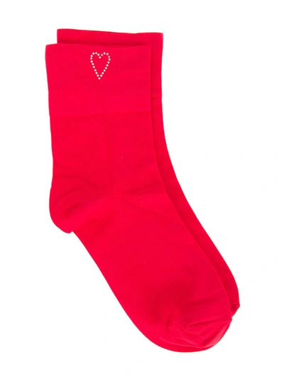 Shop We11 Done We11done Heart Embellished Socks - Red