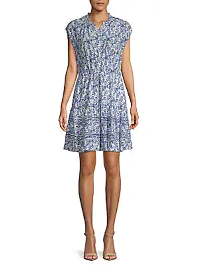 Shop Rebecca Taylor Aimee Floral Silk Shirtdress In Blue Combo
