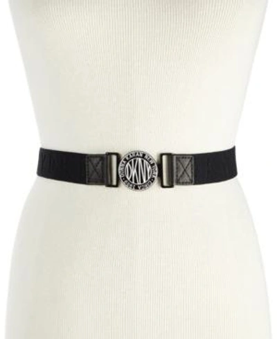 Shop Dkny Logo-buckle Webbed Stretch Belt, Created For Macy's In Black