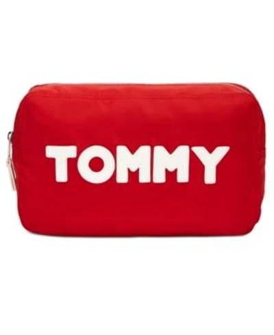 Shop Tommy Hilfiger Large Nylon Pouch In Red/silver