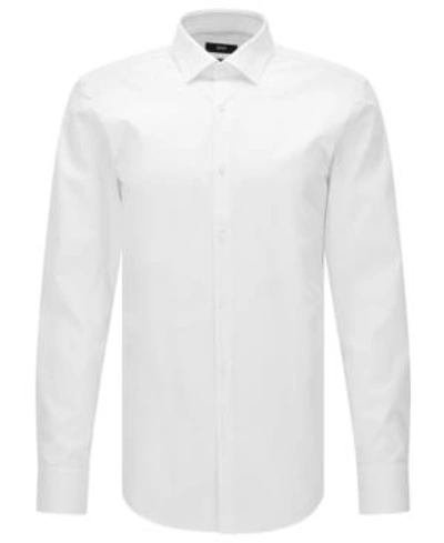 Shop Hugo Boss Boss Men's Slim-fit Easy-iron Cotton Dress Shirt In White