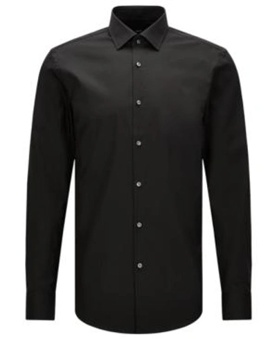 Shop Hugo Boss Boss Men's Slim-fit Easy-iron Cotton Dress Shirt In Black