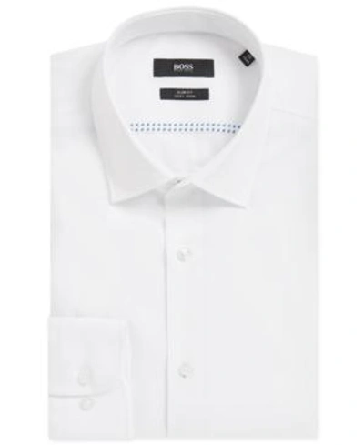 Shop Hugo Boss Boss Men's Slim-fit Easy-iron Cotton Dress Shirt In White
