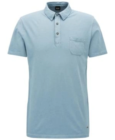 Shop Hugo Boss Boss Men's Regular/classic-fit Garment-dyed Cotton Polo In Greyblue