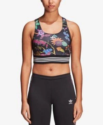 Shop Adidas Originals Reversible Medium-support Sports Bra In Black Floral