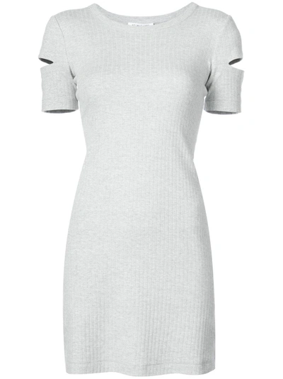 Shop Helmut Lang Cut Out Ribbed Dress In Grey