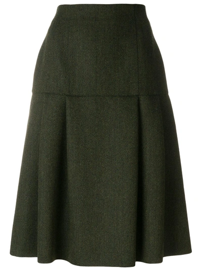 Shop Holland & Holland Dropped Hem Pleated Skirt - Green