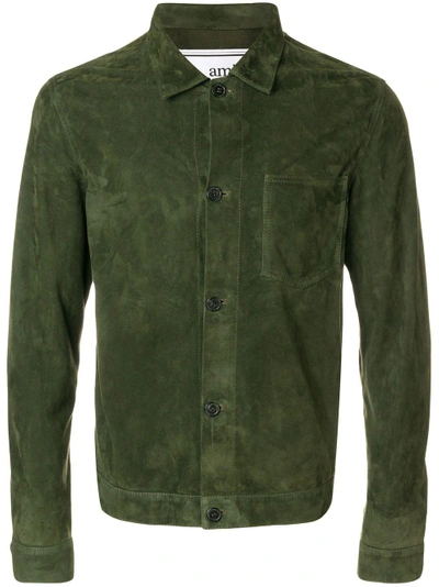 Shop Ami Alexandre Mattiussi Suede Overshirt Without Lining In Green