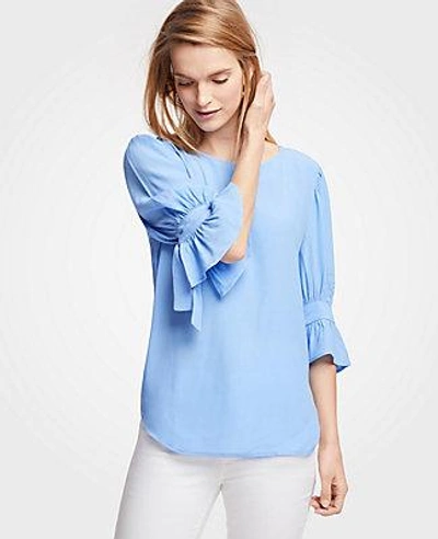 Shop Ann Taylor Petite Shirred Bow Sleeve Top In Vista