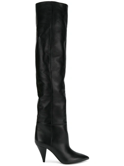 Shop Saint Laurent Niki Over The Knee Boots In Black