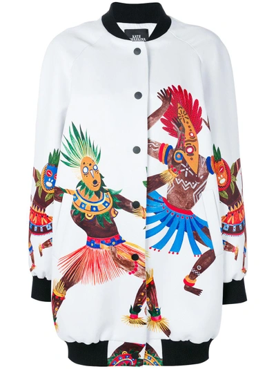 Shop Katya Dobryakova Printed Long Bomber Jacket In White