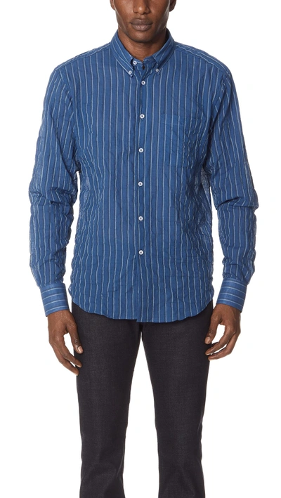 Shop Naked & Famous Button Up Shirt In Blue