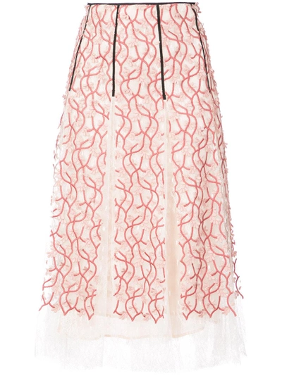 Shop Giambattista Valli Embroidered Floral Skirt - Nude & Neutrals