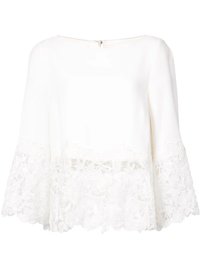 Shop Monique Lhuillier Lace Detail 3/4 Sleeve Shirt