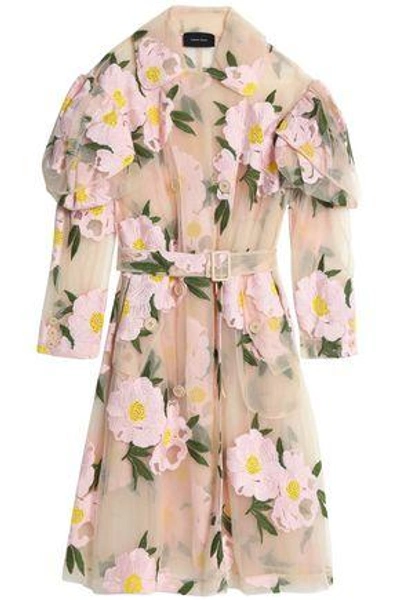 Shop Simone Rocha Woman Belted Embroidered Cotton-blend Tulle Trench Coat Neutral