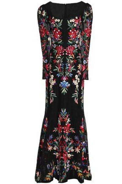 Shop Zuhair Murad Woman Embroidered Silk-blend Corded Lace Gown Black