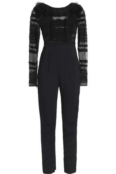Shop Zuhair Murad Woman Tulle-trimmed Lace And Crepe Jumpsuit Black