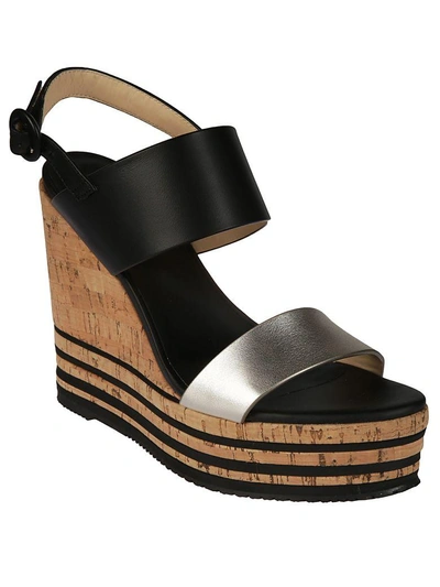 Shop Hogan Striped Cork Platform Sandals In Platinum