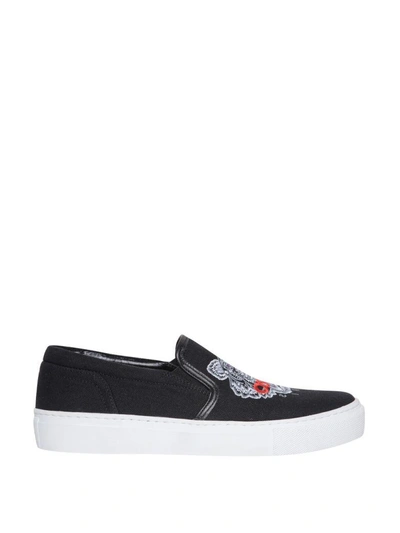 Shop Kenzo Tiger Cotton Canvas Slip-on Sneakers In Nero