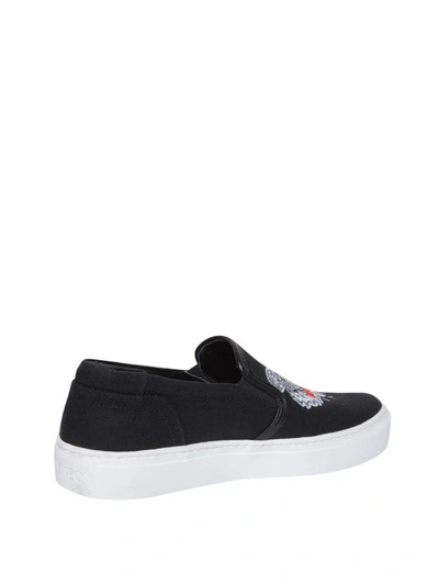 Shop Kenzo Tiger Cotton Canvas Slip-on Sneakers In Nero