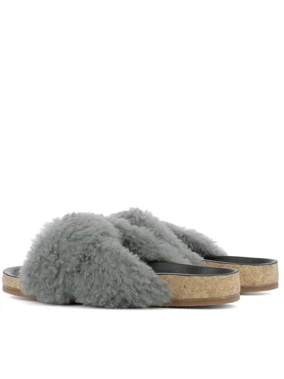 Shop Chloé Grey Fur Sandals