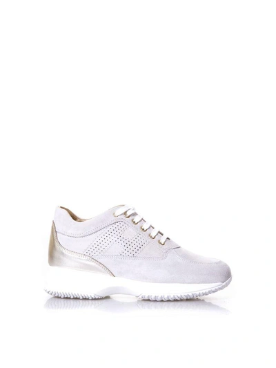 Shop Hogan Interactive Beige Suede & Leather Sneakers In White