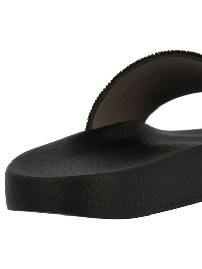 Shop Valentino Flat Sandals  Slide Sandals Rubber With Crystal Rock Band Logo In Black